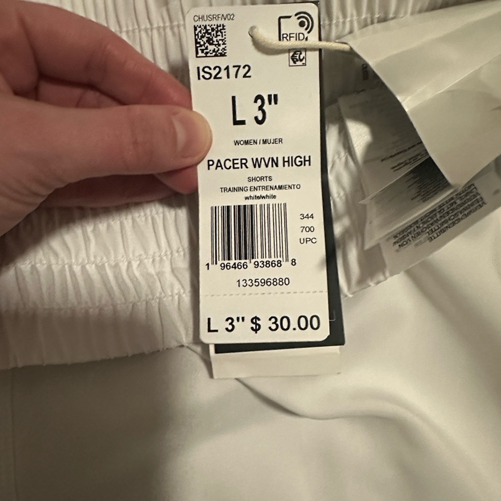 Adidas White Athletic Pacer Shorts. NWT. Size L. - Picture 4 of 5